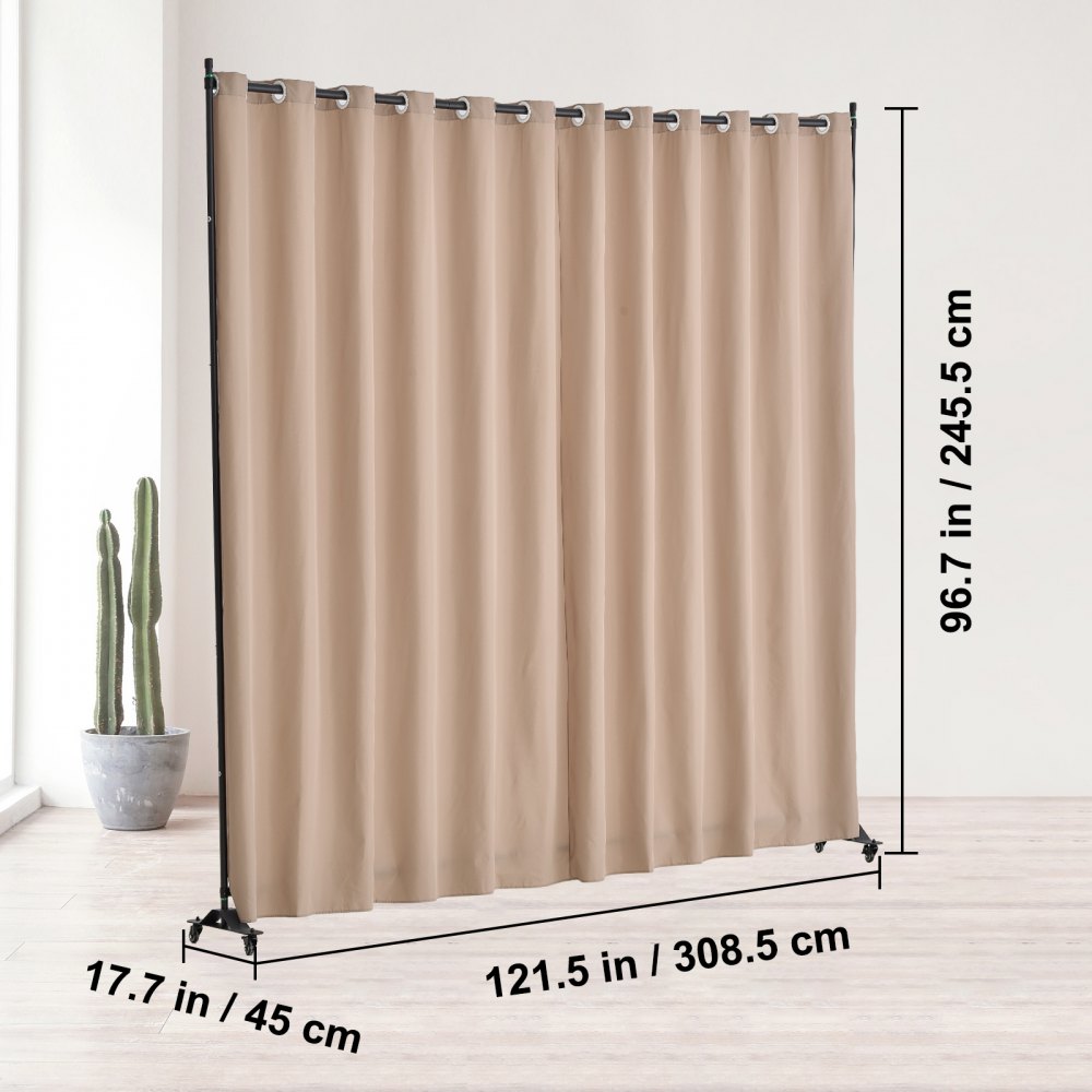 VEVOR Room Divider, Portable Panel Room Divider with Wheels Curtain Divider Stand, Freestanding Room Divider Privacy Screen for Office, Bedroom, Dining Room, Study, Brown