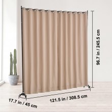 Room Divider Portable Panel Room Divider with Wheels Privacy Screen Brown