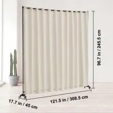 VEVOR Room Divider, 96×120inch Portable Panel Room Divider with Wheels Curtain Divider Stand, Room Divider Privacy Screen for Office, Bedroom, Dining Room, Study, Beige