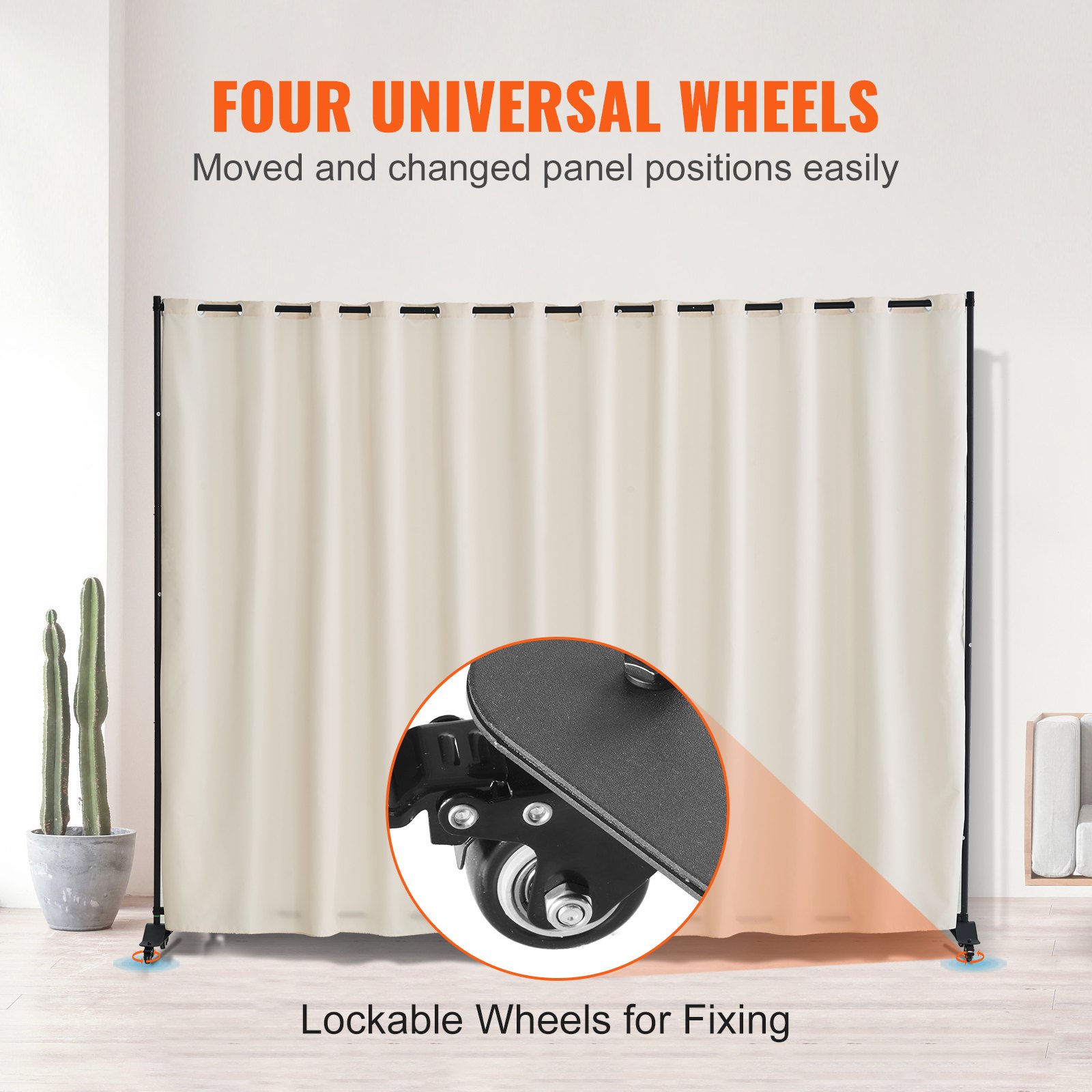 VEVOR Room Divider, Portable Panel Room Divider with Wheels Curtain Divider Stand, Freestanding Room Divider Privacy Screen for Office, Bedroom, Dining Room, Study, Beige