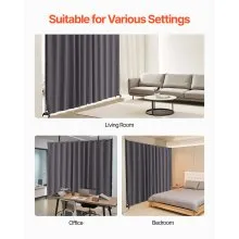 VEVOR Room Divider, Portable Panel Room Divider with Wheels Curtain Divider Stand, Freestanding Room Divider Privacy Screen for Office, Bedroom, Dining Room, Study, Gray