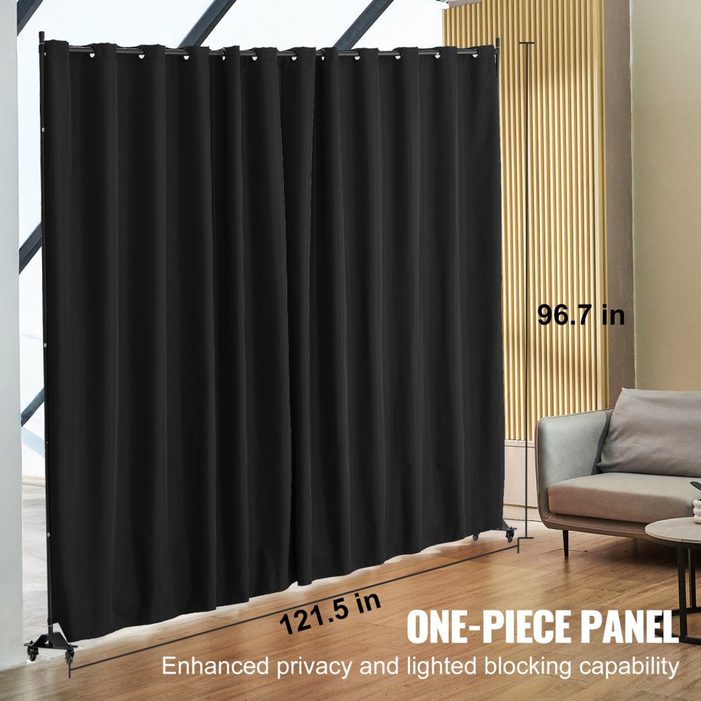 VEVOR Room Divider, Portable Panel Room Divider with Wheels Curtain Divider Stand, Freestanding Room Divider Privacy Screen for Office, Bedroom, Dining Room, Study, Black