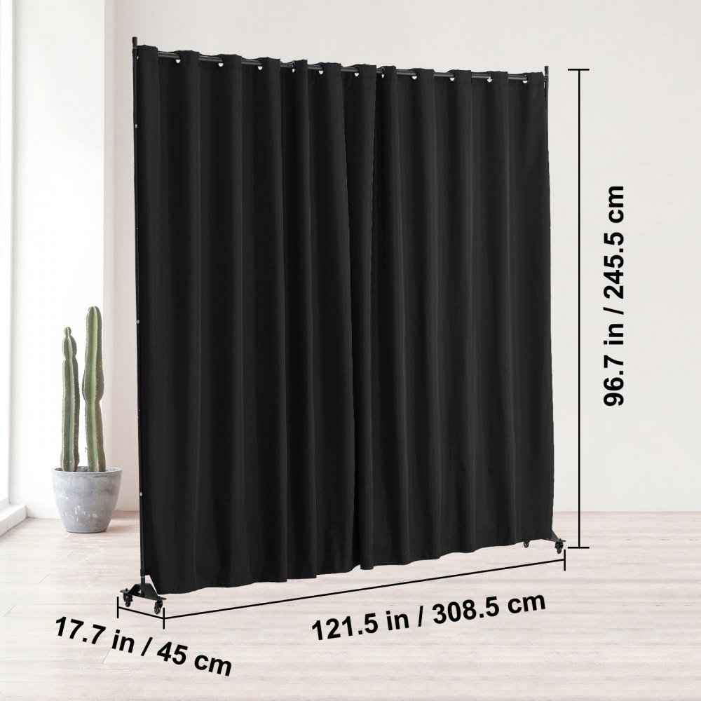 VEVOR Room Divider, Portable Panel Room Divider with Wheels Curtain Divider Stand, Freestanding Room Divider Privacy Screen for Office, Bedroom, Dining Room, Study, Black