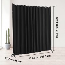 VEVOR Room Divider, 96×120inch Portable Panel Room Divider with Wheels Curtain Divider Stand, Room Divider Privacy Screen for Office, Bedroom, Dining Room, Study, Black