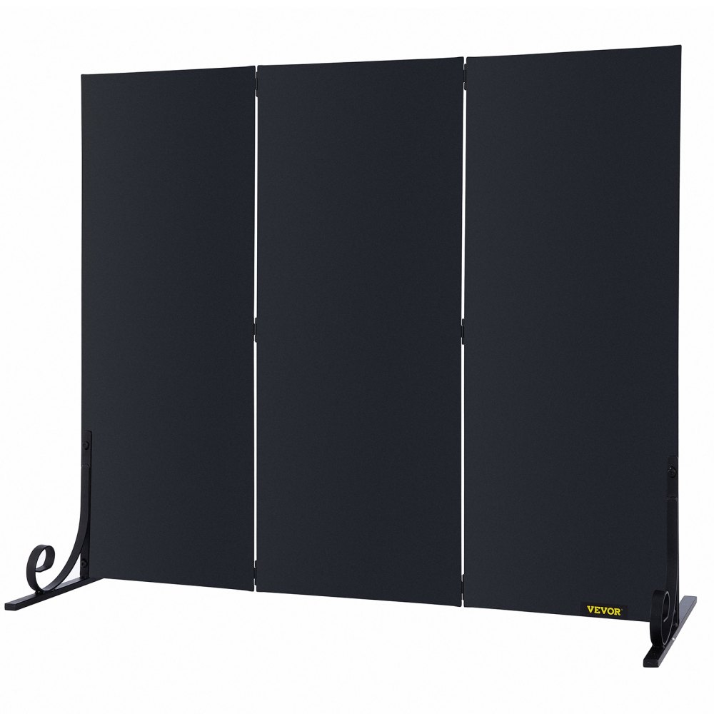 VEVOR Fireplace Screen, 38.8 x 32.7 Inch, 3-Panel Iron Freestanding Spark Guard with Support, Metal Craft, Broom Tong Shovel Poker Included, for Fireplace Decoration & Protection, Black