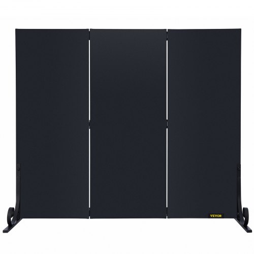 VEVOR Fireplace Screen, 47 x 34.3 Inch, 3-Panel Iron Freestanding Spark Guard with Support, Metal Craft, Broom Tong Shovel Poker Included, for Fireplace Decoration & Protection, Black