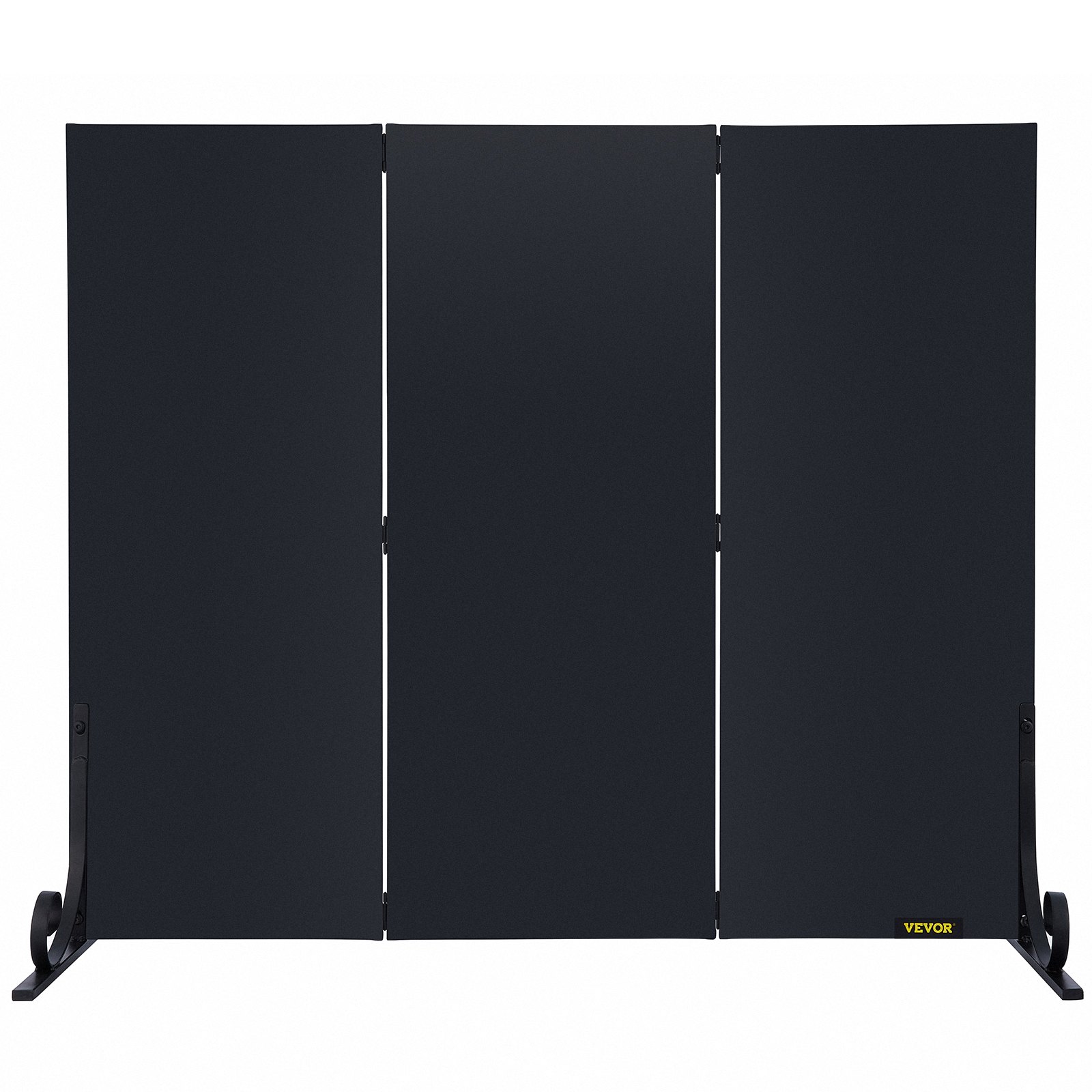 VEVOR Fireplace Screen, 47 x 34.3 Inch, 3-Panel Iron Freestanding Spark Guard with Support, Metal Craft, Broom Tong Shovel Poker Included, for Fireplace Decoration & Protection, Black