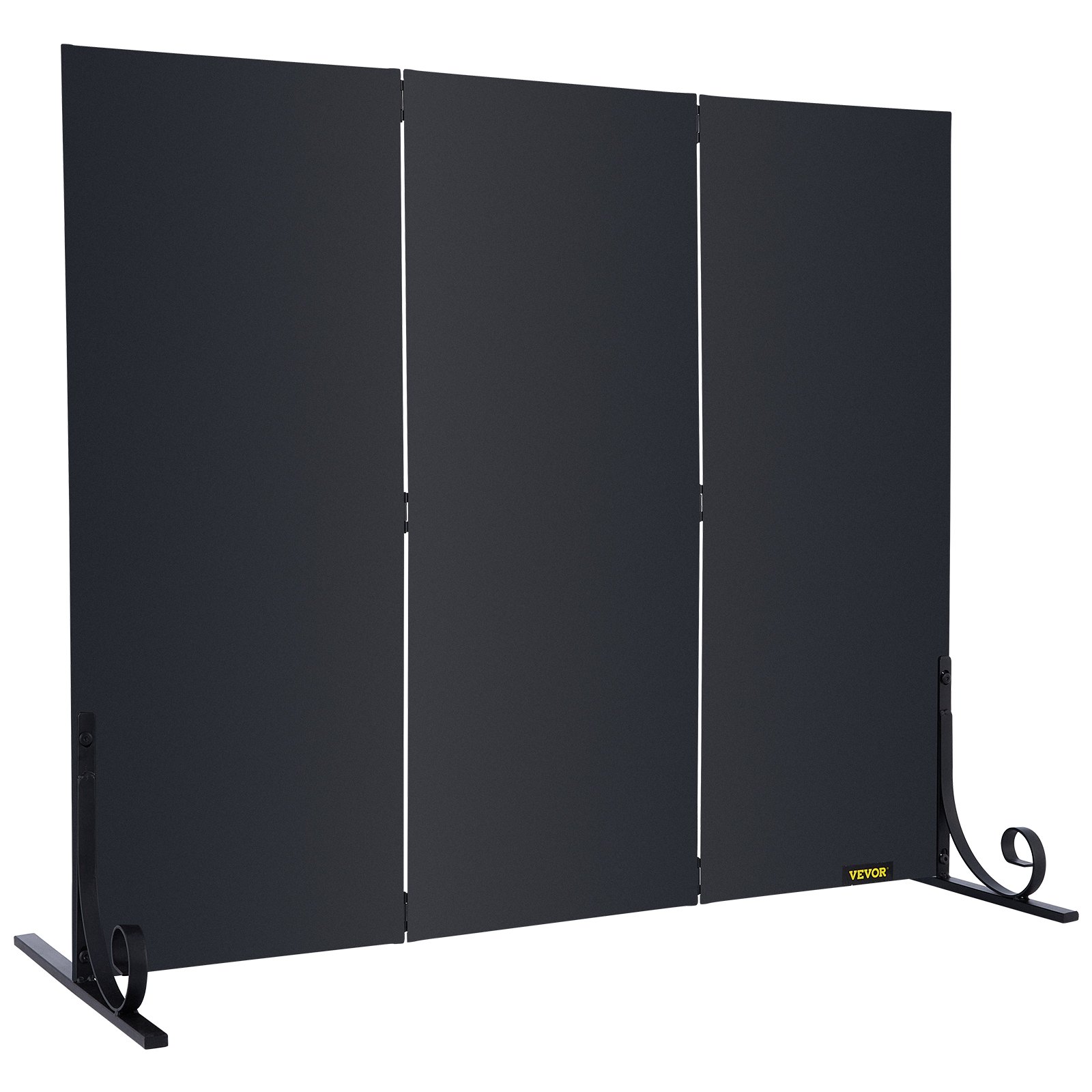 VEVOR Fireplace Screen, 47 x 34.3 Inch, 3-Panel Iron Freestanding Spark Guard with Support, Metal Craft, Broom Tong Shovel Poker Included, for Fireplace Decoration & Protection, Black