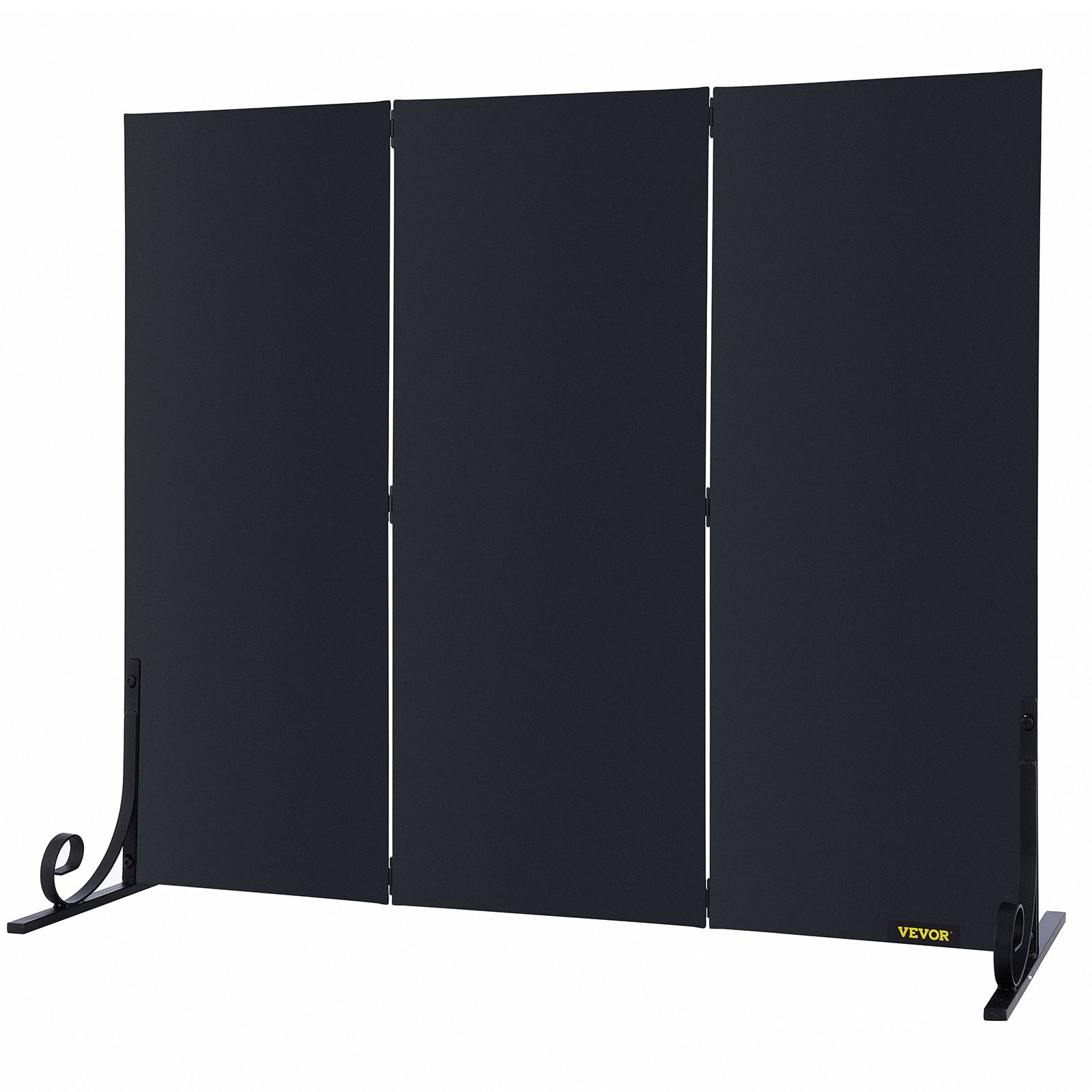 VEVOR Fireplace Screen, 47 x 34.3 Inch, 3-Panel Iron Freestanding Spark Guard with Support, Metal Craft, Broom Tong Shovel Poker Included, for Fireplace Decoration & Protection, Black
