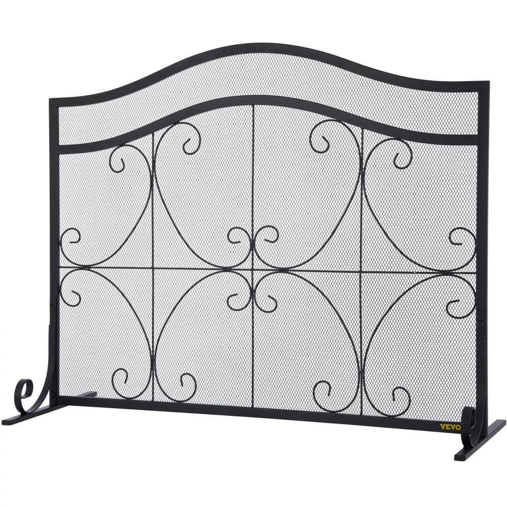 VEVOR Fireplace Screen, 38 x 26.5 Inch,Heavy Duty Iron Freestanding Spark Guard with Support, Metal Mesh Craft, Broom Tong Shovel Poker Included for Fireplace Decoration & Protection, Black