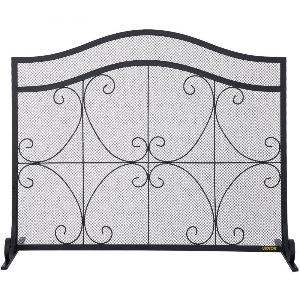 VEVOR Fireplace Screen, 38 x 26.5 Inch,Heavy Duty Iron Freestanding Spark Guard with Support, Metal Mesh Craft, Broom Tong Shovel Poker Included for Fireplace Decoration & Protection, Black