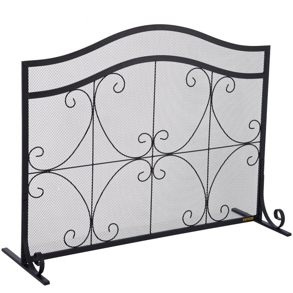 VEVOR Fireplace Screen, 38 x 26.5 Inch,Heavy Duty Iron Freestanding Spark Guard with Support, Metal Mesh Craft, Broom Tong Shovel Poker Included for Fireplace Decoration & Protection, Black