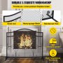 VEVOR Fireplace Screen, 38 x 26.5 Inch,Heavy Duty Iron Freestanding Spark Guard with Support, Metal Mesh Craft, Broom Tong Shovel Poker Included for Fireplace Decoration & Protection, Black