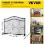 VEVOR Fireplace Screen, 38 x 26.5 Inch,Heavy Duty Iron Freestanding Spark Guard with Support, Metal Mesh Craft, Broom Tong Shovel Poker Included for Fireplace Decoration & Protection, Black