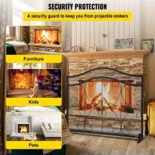 VEVOR Fireplace Screen, 38 x 26.5 Inch,Heavy Duty Iron Freestanding Spark Guard with Support, Metal Mesh Craft, Broom Tong Shovel Poker Included for Fireplace Decoration & Protection, Black