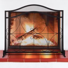 VEVOR Fireplace Screen, 38 x 26.5 Inch,Heavy Duty Iron Freestanding Spark Guard with Support, Metal Mesh Craft, Broom Tong Shovel Poker Included for Fireplace Decoration & Protection, Black