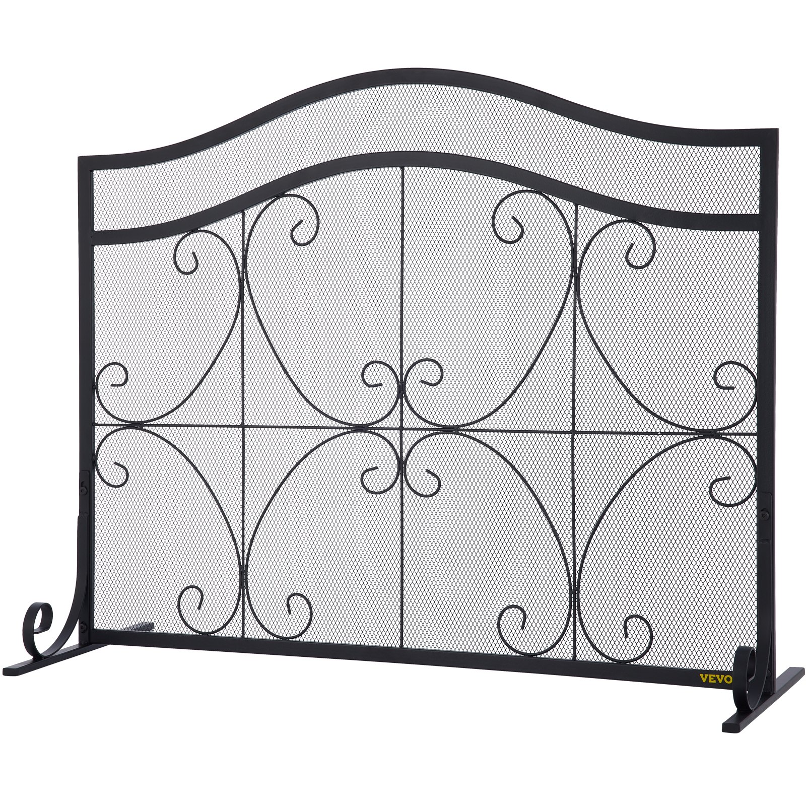 VEVOR Fireplace Screen, 38 x 26.5 Inch,Heavy Duty Iron Freestanding Spark Guard with Support, Metal Mesh Craft, Broom Tong Shovel Poker Included for Fireplace Decoration & Protection, Black