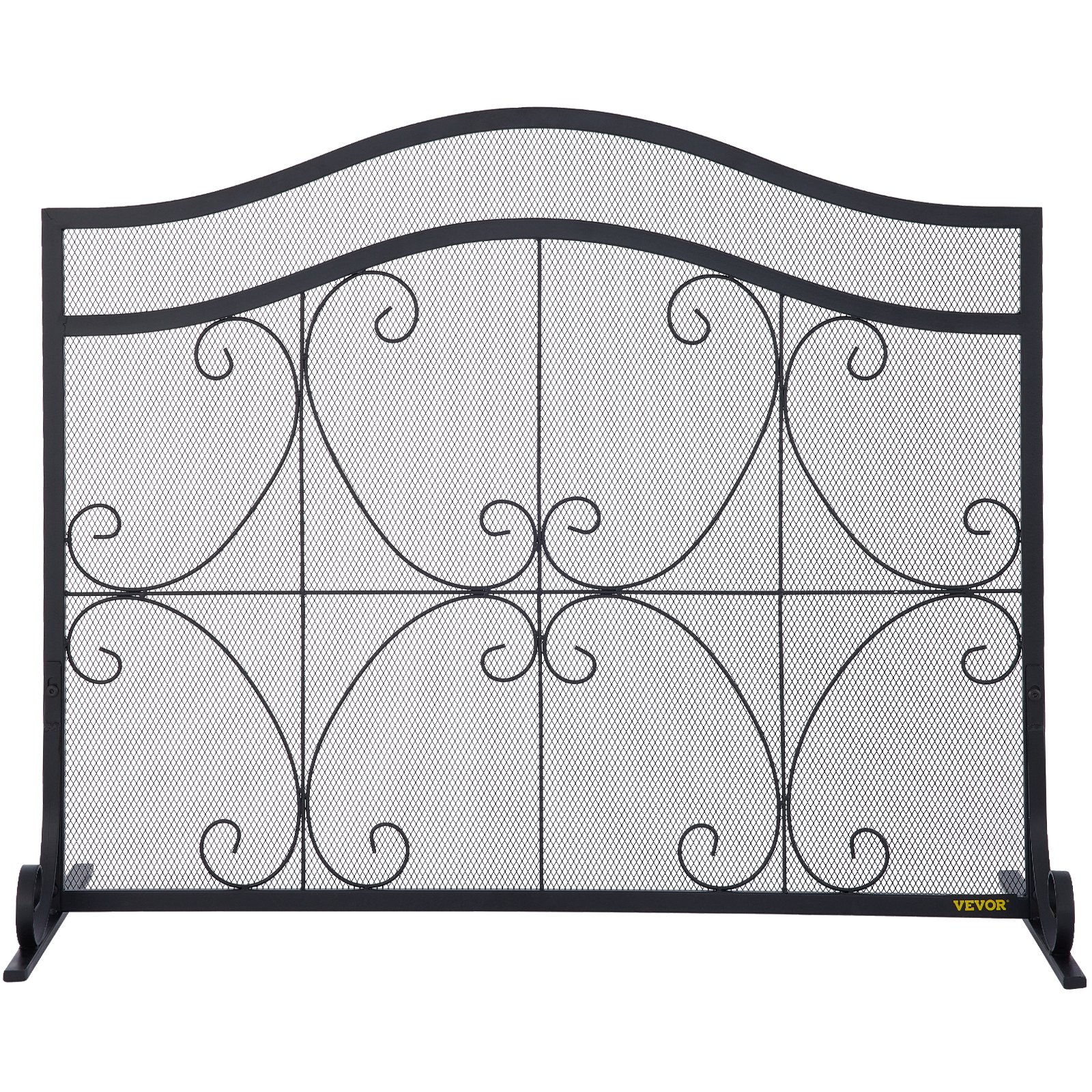 VEVOR Fireplace Screen, 38 x 26.5 Inch,Heavy Duty Iron Freestanding Spark Guard with Support, Metal Mesh Craft, Broom Tong Shovel Poker Included for Fireplace Decoration & Protection, Black