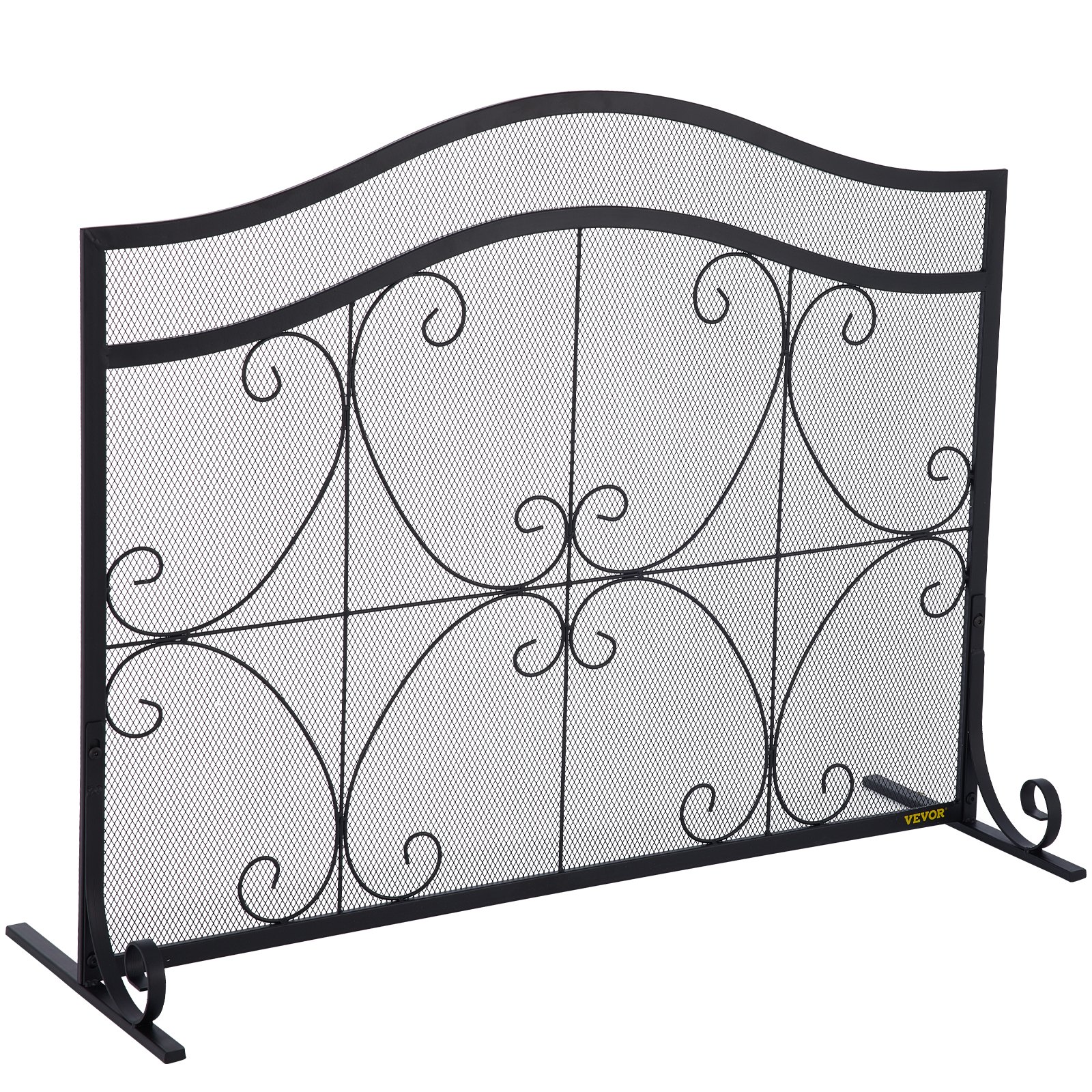 VEVOR Fireplace Screen, 38 x 26.5 Inch,Heavy Duty Iron Freestanding Spark Guard with Support, Metal Mesh Craft, Broom Tong Shovel Poker Included for Fireplace Decoration & Protection, Black