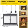 VEVOR Fireplace Screen, 39 x 31 Inch, Double Door Iron Freestanding Spark Guard with Support, Metal Mesh Craft, Broom Tong Shovel Poker Included for Fireplace Decoration & Protection, Black