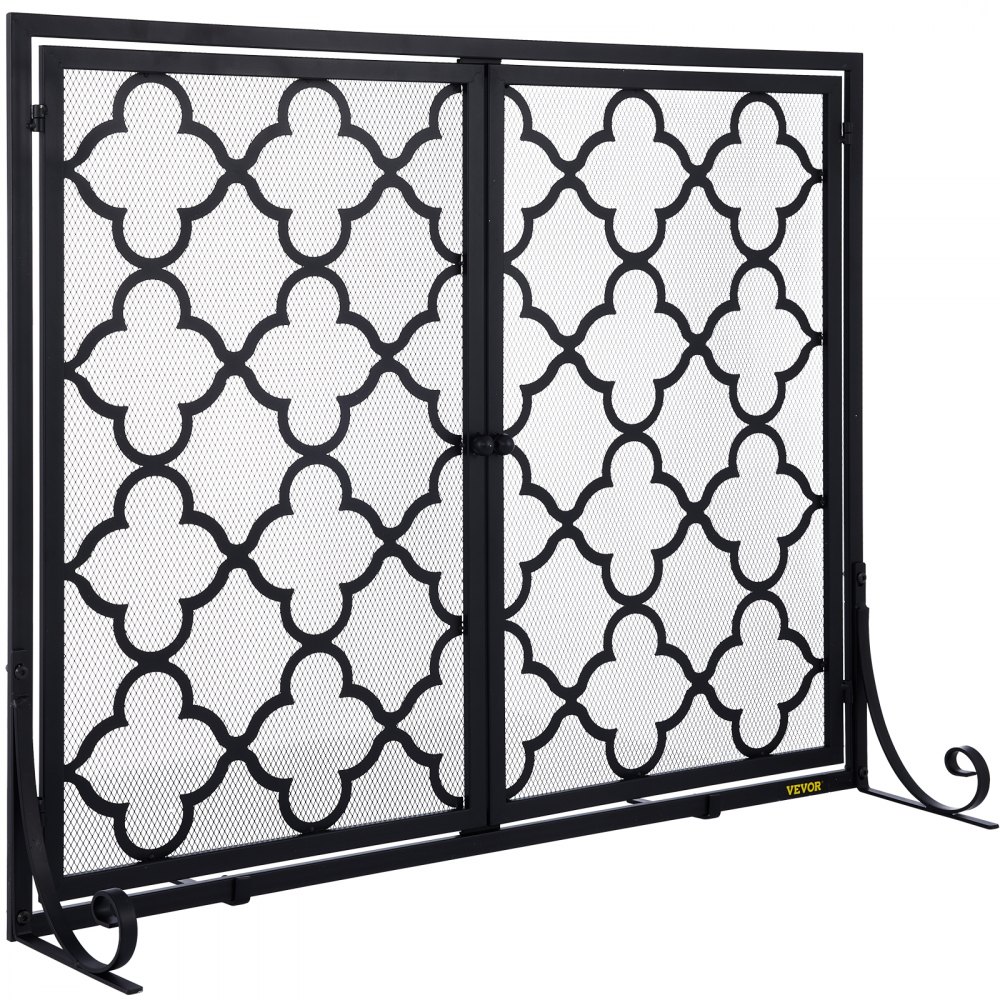 VEVOR Fireplace Screen, 39 x 31 Inch, Double Door Iron Freestanding Spark Guard with Support, Metal Mesh Craft, Broom Tong Shovel Poker Included for Fireplace Decoration & Protection, Black
