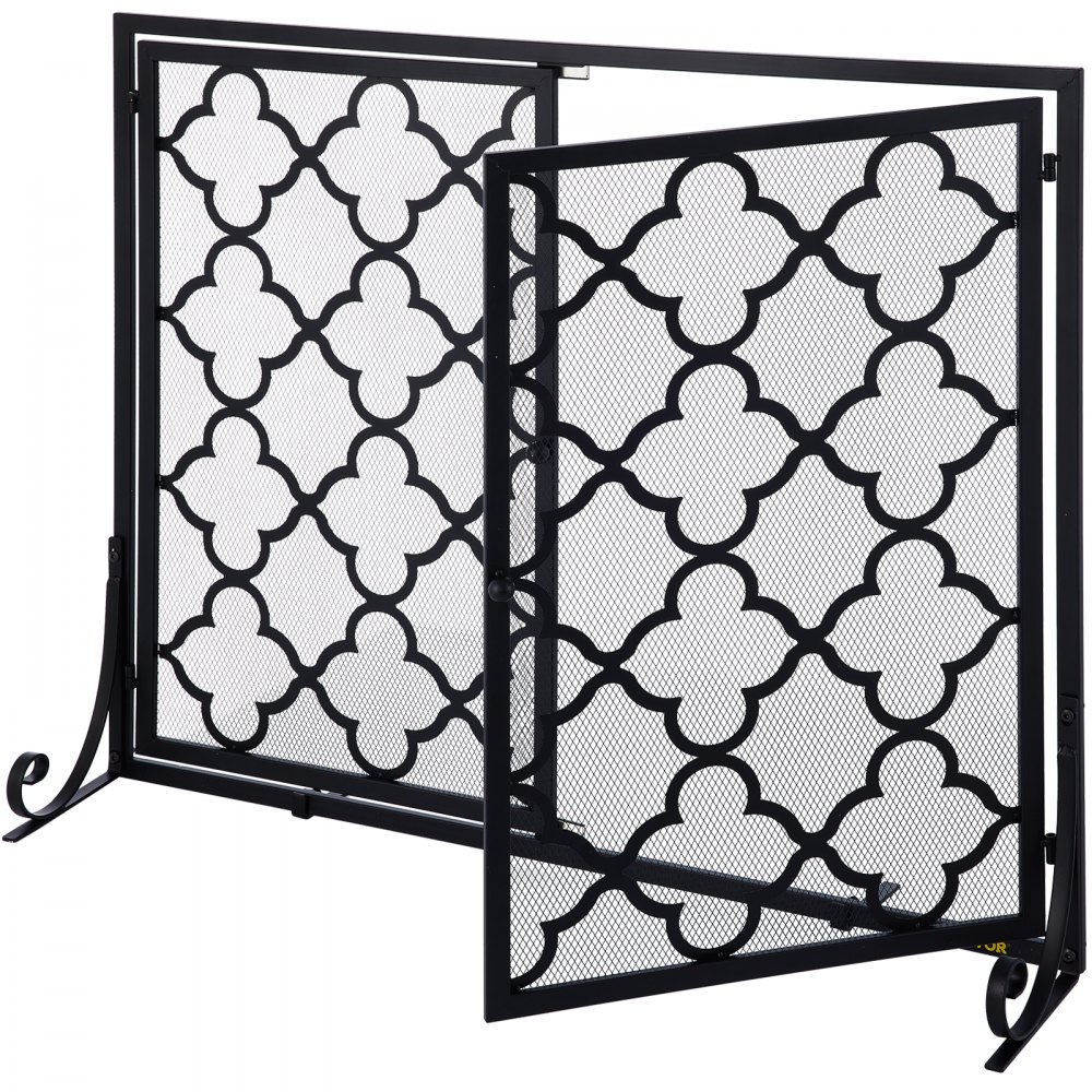 VEVOR Fireplace Screen, 39 x 31 Inch, Double Door Iron Freestanding Spark Guard with Support, Metal Mesh Craft, Broom Tong Shovel Poker Included for Fireplace Decoration & Protection, Black