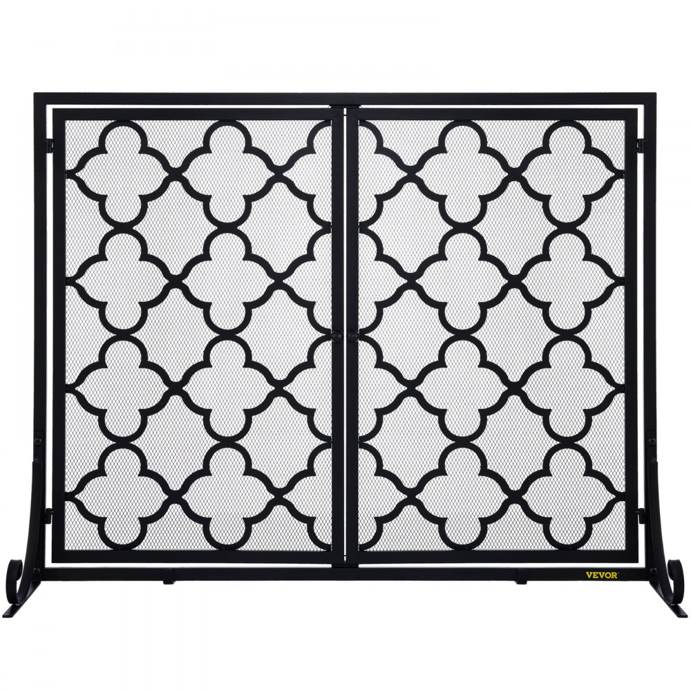VEVOR Fireplace Screen, 39 x 31 Inch, Double Door Iron Freestanding Spark Guard with Support, Metal Mesh Craft, Broom Tong Shovel Poker Included for Fireplace Decoration & Protection, Black