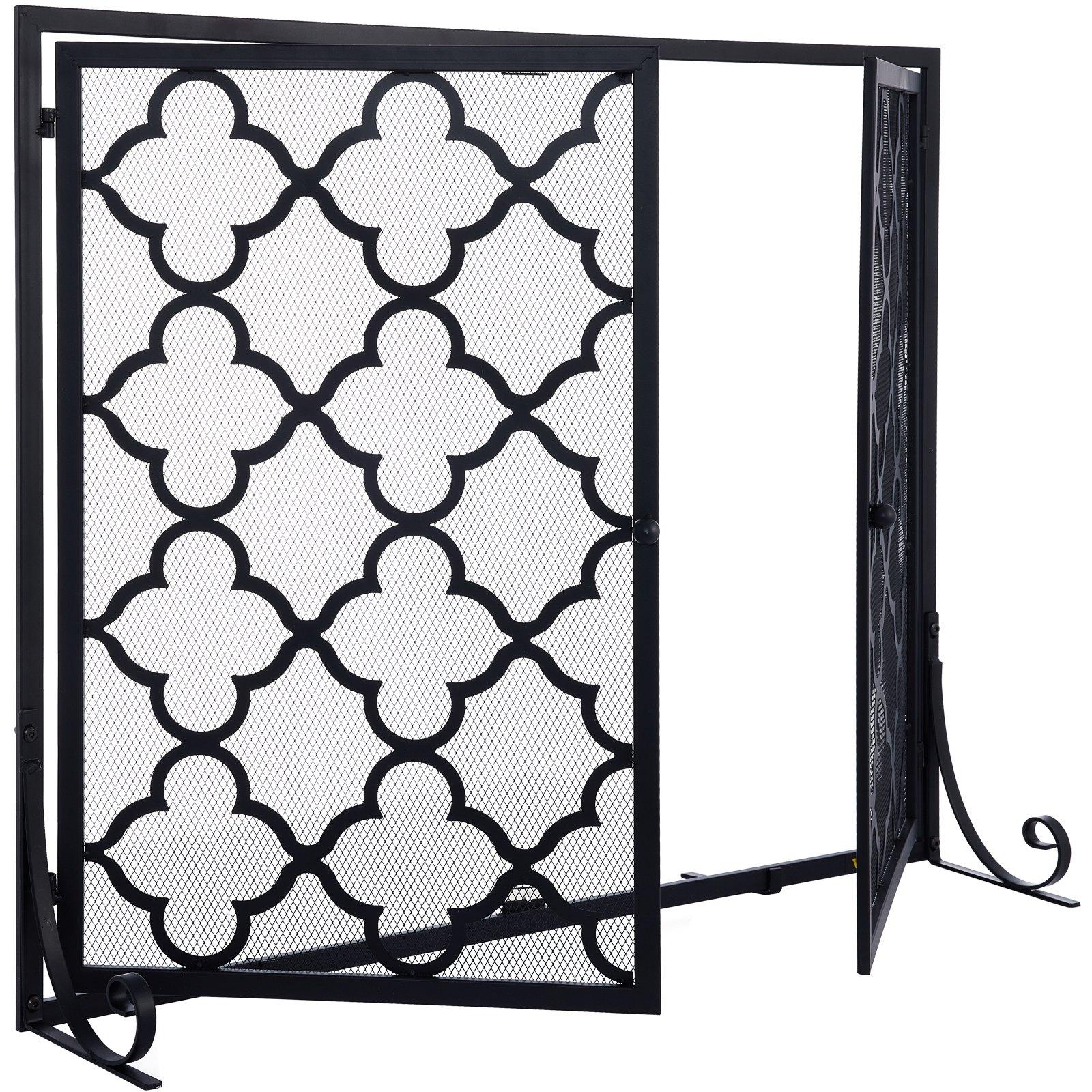 VEVOR Fireplace Screen, 39 x 31 Inch, Double Door Iron Freestanding Spark Guard with Support, Metal Mesh Craft, Broom Tong Shovel Poker Included for Fireplace Decoration & Protection, Black