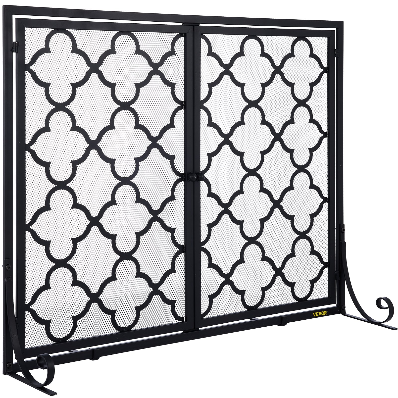 VEVOR Fireplace Screen, 39 x 31 Inch, Double Door Iron Freestanding Spark Guard with Support, Metal Mesh Craft, Broom Tong Shovel Poker Included for Fireplace Decoration & Protection, Black
