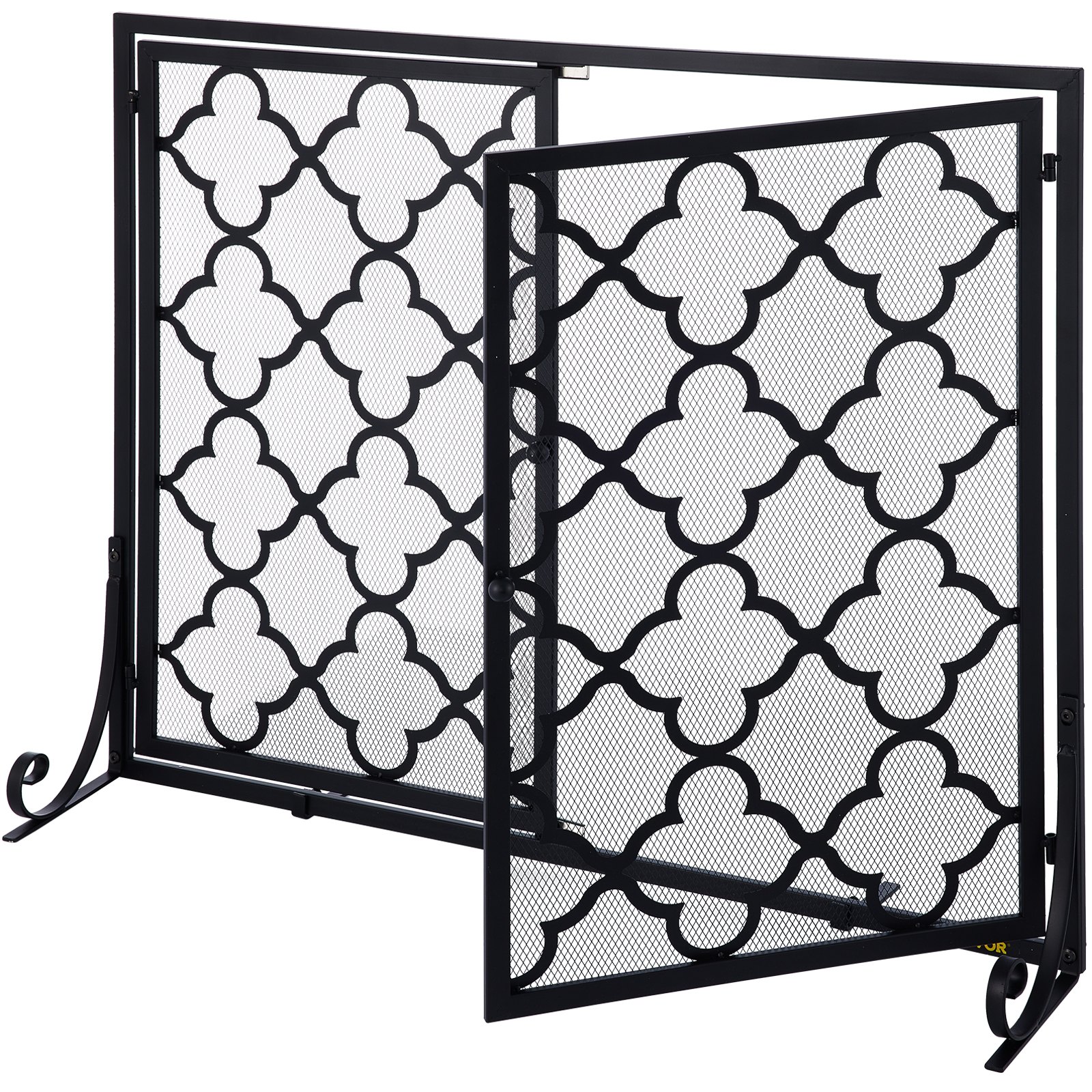 VEVOR Fireplace Screen, 39 x 31 Inch, Double Door Iron Freestanding Spark Guard with Support, Metal Mesh Craft, Broom Tong Shovel Poker Included for Fireplace Decoration & Protection, Black