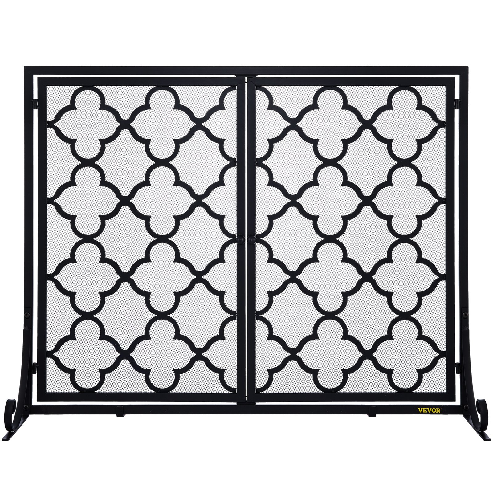 VEVOR Fireplace Screen, 39 x 31 Inch, Double Door Iron Freestanding Spark Guard with Support, Metal Mesh Craft, Broom Tong Shovel Poker Included for Fireplace Decoration & Protection, Black