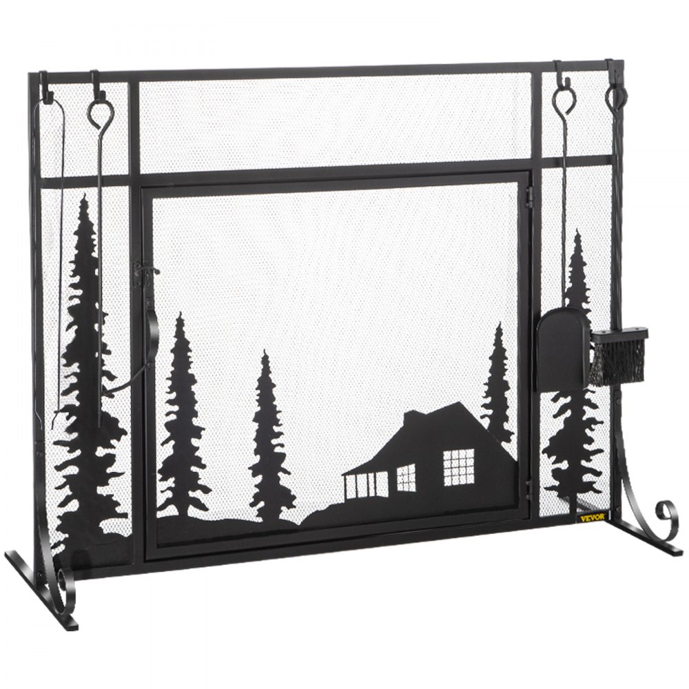 VEVOR Fireplace Screen, 44" Fireplace Screens Decorative, Black Solid Steel Fireplace Cover Screen, Iron Fireplace Screen with Single Door, Fireplace Guard with Heavy Duty Metal Mesh for Home Décor