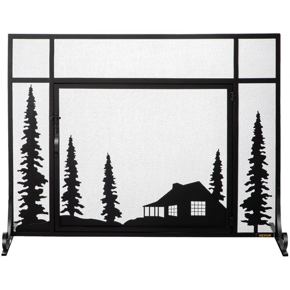 VEVOR Fireplace Screen, 44" Fireplace Screens Decorative, Black Solid Steel Fireplace Cover Screen, Iron Fireplace Screen with Single Door, Fireplace Guard with Heavy Duty Metal Mesh for Home Décor