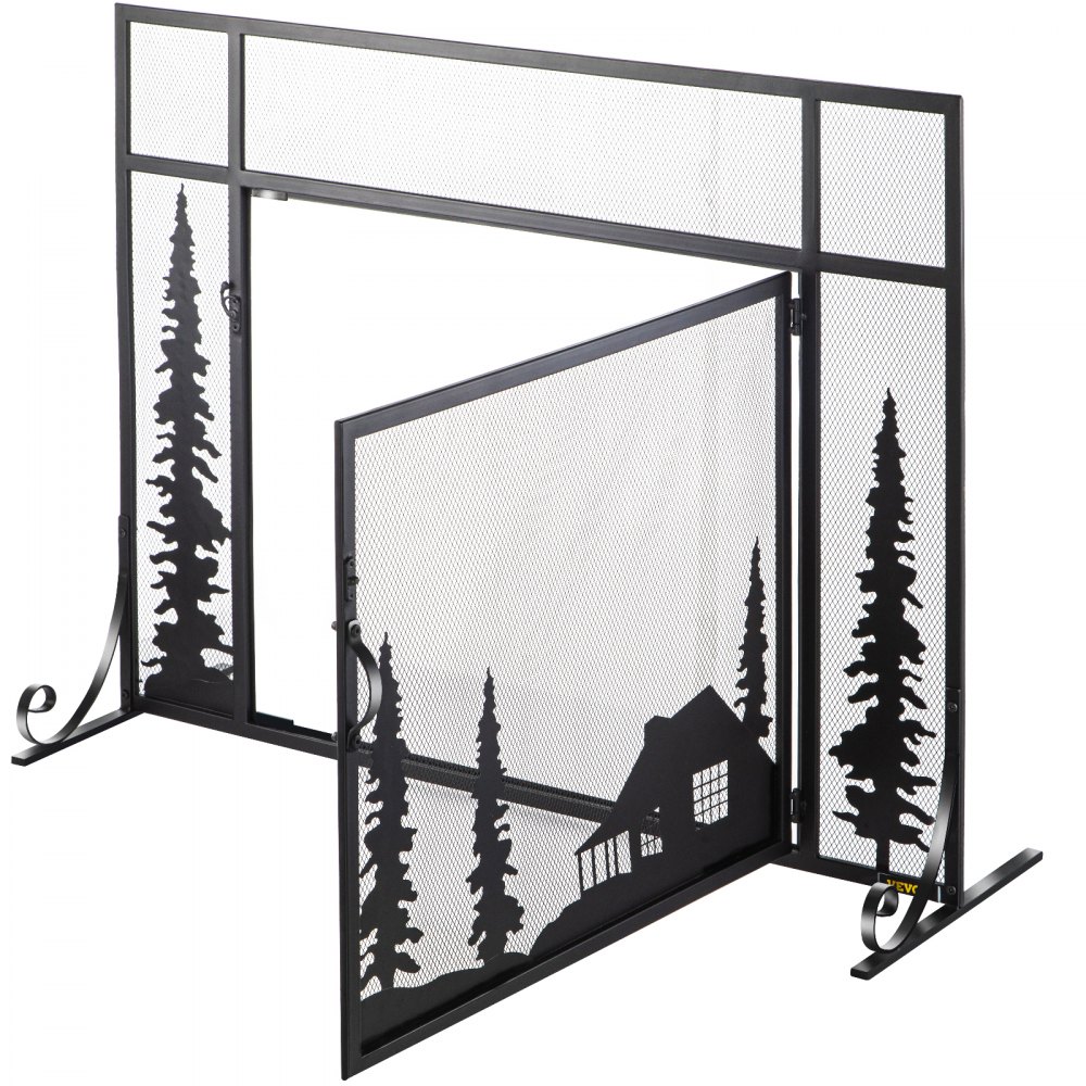 VEVOR Fireplace Screen, 44" Fireplace Screens Decorative, Black Solid Steel Fireplace Cover Screen, Iron Fireplace Screen with Single Door, Fireplace Guard with Heavy Duty Metal Mesh for Home Décor
