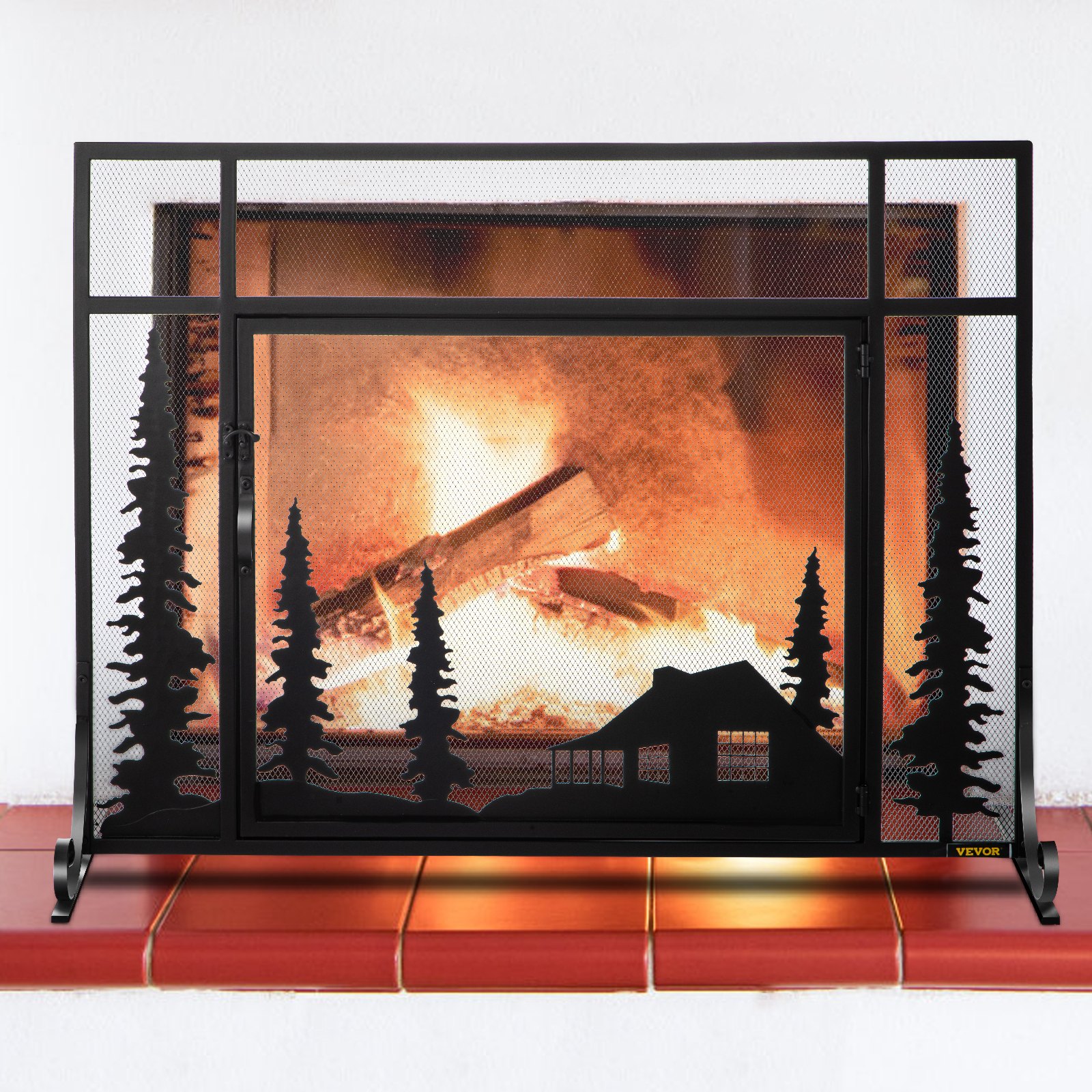 VEVOR Fireplace Screen, 44" Fireplace Screens Decorative, Black Solid Steel Fireplace Cover Screen, Iron Fireplace Screen with Single Door, Fireplace Guard with Heavy Duty Metal Mesh for Home Décor