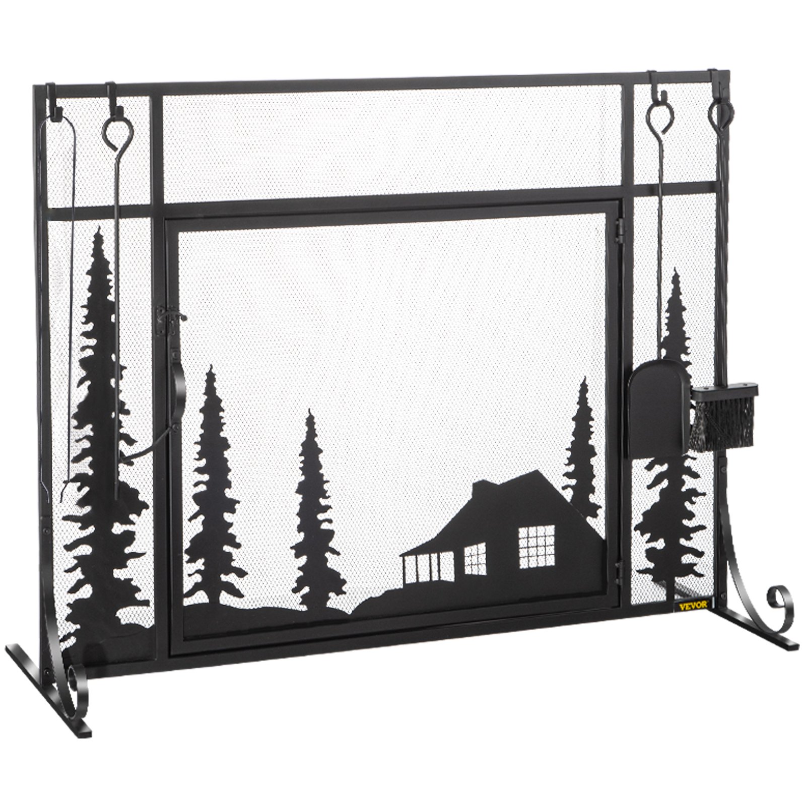 VEVOR Fireplace Screen, 44" Fireplace Screens Decorative, Black Solid Steel Fireplace Cover Screen, Iron Fireplace Screen with Single Door, Fireplace Guard with Heavy Duty Metal Mesh for Home Décor