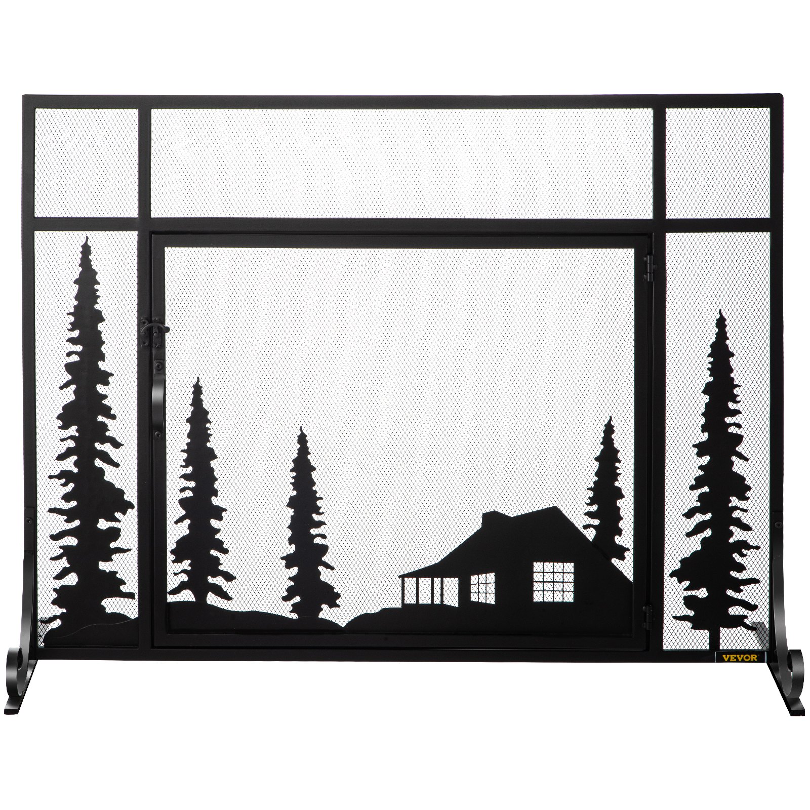 VEVOR Fireplace Screen, 44" Fireplace Screens Decorative, Black Solid Steel Fireplace Cover Screen, Iron Fireplace Screen with Single Door, Fireplace Guard with Heavy Duty Metal Mesh for Home Décor