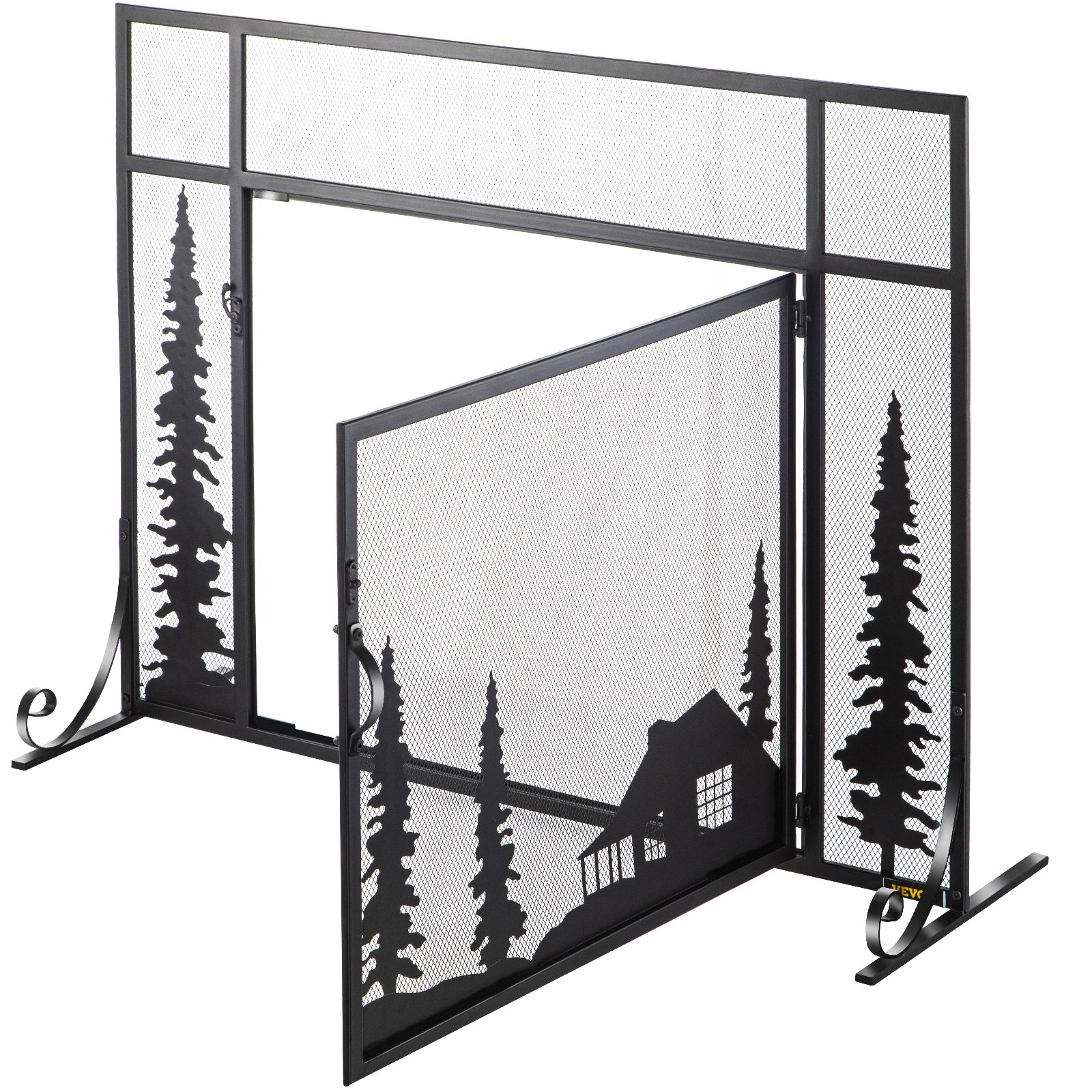 VEVOR Fireplace Screen, 44" Fireplace Screens Decorative, Black Solid Steel Fireplace Cover Screen, Iron Fireplace Screen with Single Door, Fireplace Guard with Heavy Duty Metal Mesh for Home Décor