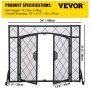 VEVOR Fireplace Screen, 39 x 31.5 Inch, Double Door Iron Freestanding Spark Guard with Support, Metal Mesh Craft, Broom Tong Shovel Poker Included for Fireplace Decoration & Protection, Black