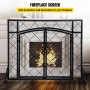 VEVOR Fireplace Screen, 44 x 33 Inch, Double Door Iron Freestanding Spark Guard with Support, Metal Mesh Craft, Broom Tong Shovel Poker Included for Fireplace Decoration & Protection, Black