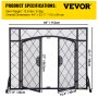VEVOR Fireplace Screen, 44 x 33 Inch, Double Door Iron Freestanding Spark Guard with Support, Metal Mesh Craft, Broom Tong Shovel Poker Included for Fireplace Decoration & Protection, Black
