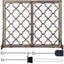 VEVOR Fireplace Screen, 39 x 31 Inch, Double Door Iron Freestanding Spark Guard with Support, Rustic Metal Mesh Craft, Broom Tong Shovel Poker Included for Fireplace Decoration & Protection, Copper