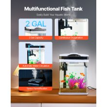 2 Gallon Fish Tank Aquarium LED Smart Square Clear Glass 7 Color Self Cleaning