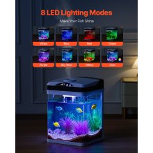 2 Gallon Fish Tank Aquarium LED Smart Square Clear Glass 7 Color Self Cleaning