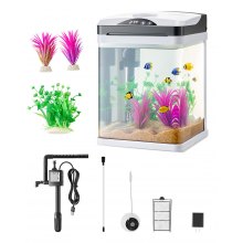 2 Gallon Fish Tank Aquarium LED Smart Square Clear Glass 7 Color Self Cleaning