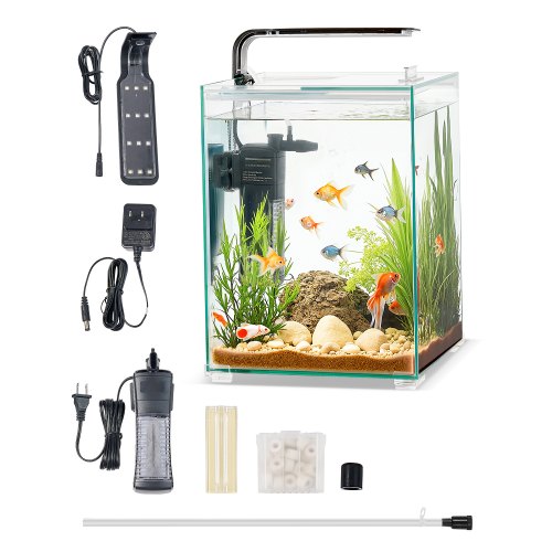 5 Gallon Fish Tank Aquarium Smart Square Clear Glass 3 Color Self Cleaning