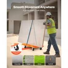 VEVOR Drywall Cart Dolly, 1800 lbs Load Capacity, Steel Panel Dolly with 4 Swivel Casters, Durable & Long-lasting, Panel Truck Cart with Tie-Down Strap for Plywood, Plasterboard, Glass, Orange