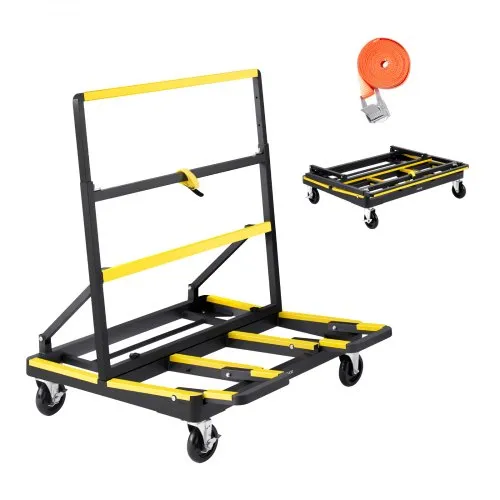 VEVOR Drywall Cart Dolly, 816 kg Load Capacity, Steel Panel Dolly with 4 Swivel Casters & Expandable Deck, Foldable Panel Truck Cart with Tie-Down Strap for Handling Plywood, Plasterboard, Glass