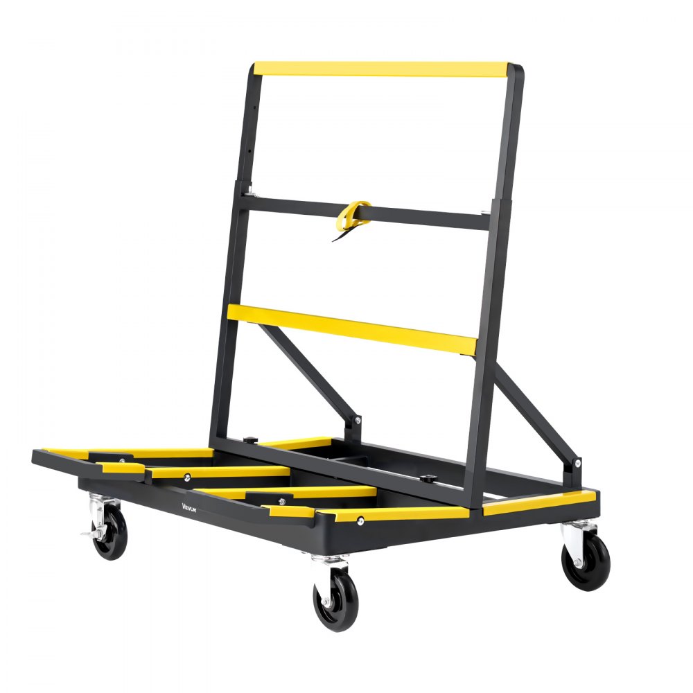 VEVOR Drywall Cart Dolly, 816 kg Load Capacity, Steel Panel Dolly with 4 Swivel Casters & Expandable Deck, Foldable Panel Truck Cart with Tie-Down Strap for Handling Plywood, Plasterboard, Glass