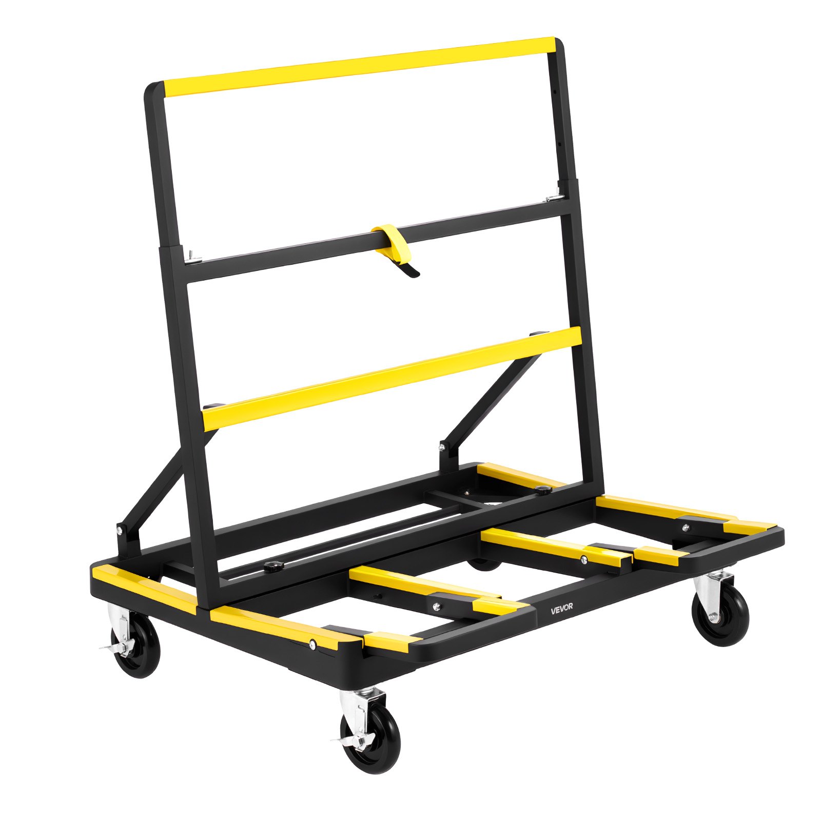 VEVOR Drywall Cart Dolly, 816 kg Load Capacity, Steel Panel Dolly with 4 Swivel Casters & Expandable Deck, Foldable Panel Truck Cart with Tie-Down Strap for Handling Plywood, Plasterboard, Glass